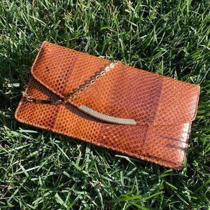 Vintage 1950s Genuine Snake Skin Gold Chain Crossbody Bag Clutch